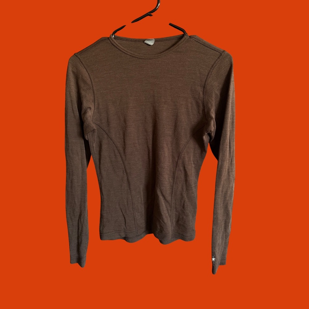 Earth Tone Brown Long Sleeve Thermal Shirt Slim Fit Contrast Seam Gorpcore Small